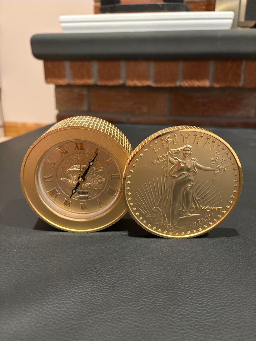 NEW LISTING Vintage Bulova Gold Coin Style Travel Alarm Clock - Gold Finish